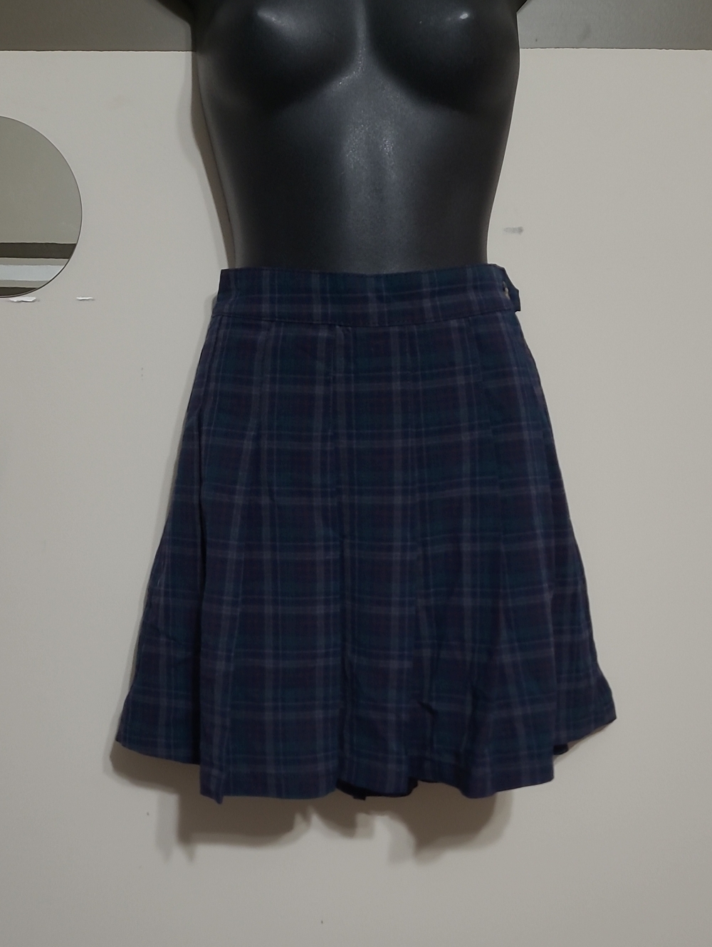 American Eagle Blue/Multi-coloured Plaid Pleated A-Line Mini Skirt Sz 12